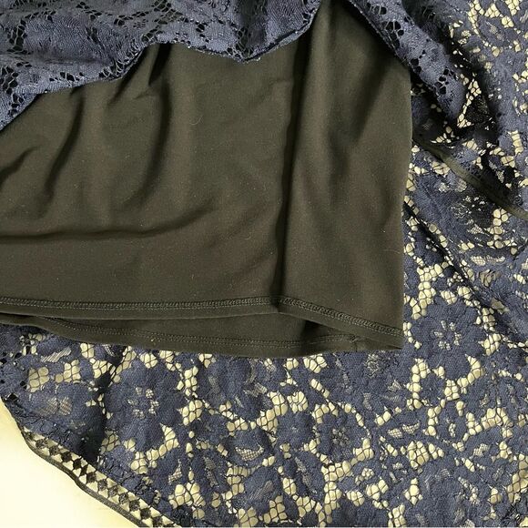 VERONICA BEARD Blue Skirt Floral Lace Overlay Uneven Hem Mini Size 2 - Picture 6 of 12